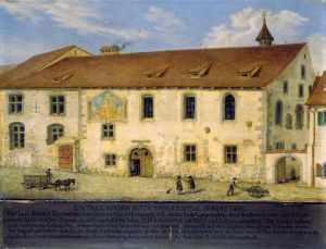 Spital 1810, Öl auf Holz,  Nikolaus Hug (1771 - 1852). Copyright: Rosgartenmuseum Konstanz